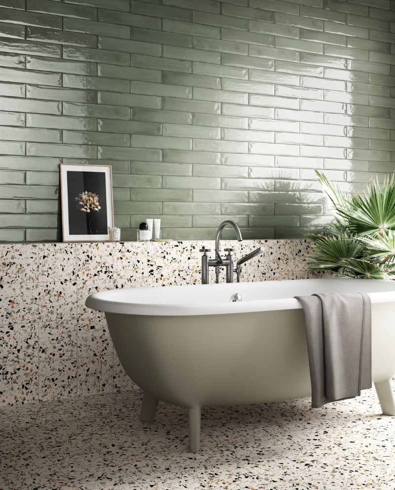 Green Brick Porcelain Tiles Bathroom Wall IvySpace