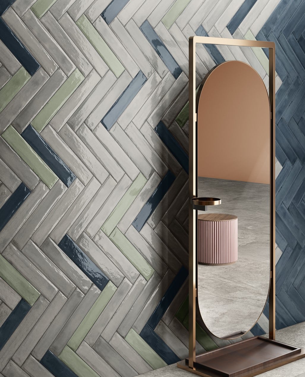 Grey Brick Effect Porcelain Tiles Living Room Wall IvySpace