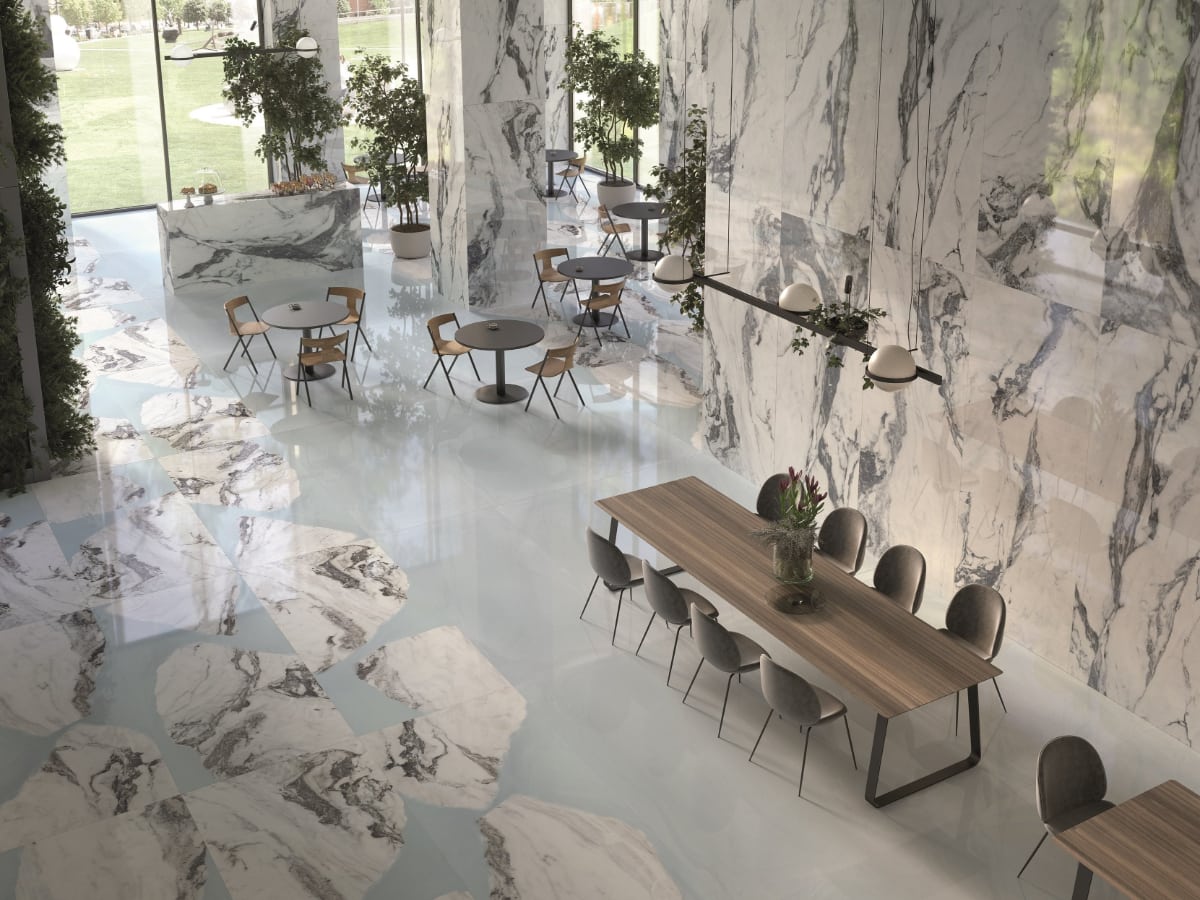 Siena White Marble Effect Porcelain Tiles Commercial IvySpace