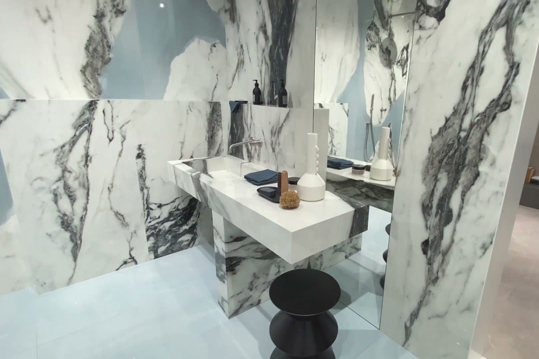 Siena White Marble Effect Porcelain Tiles Bathroom IvySpace