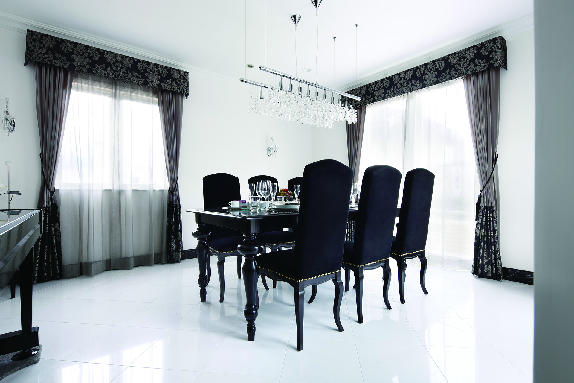 White Fine-Grained Marble Tiles Dining Room IvySpace