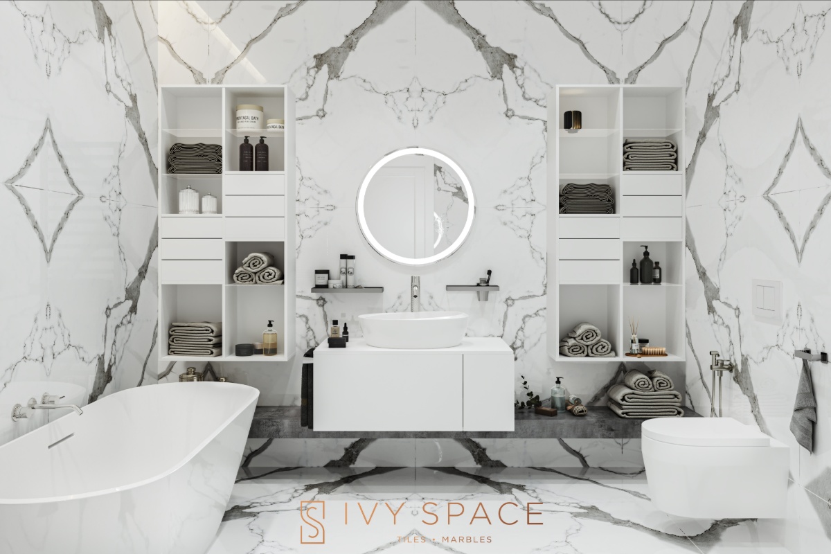 White Marble Look Porcelain Tiles Bathroom IvySpace