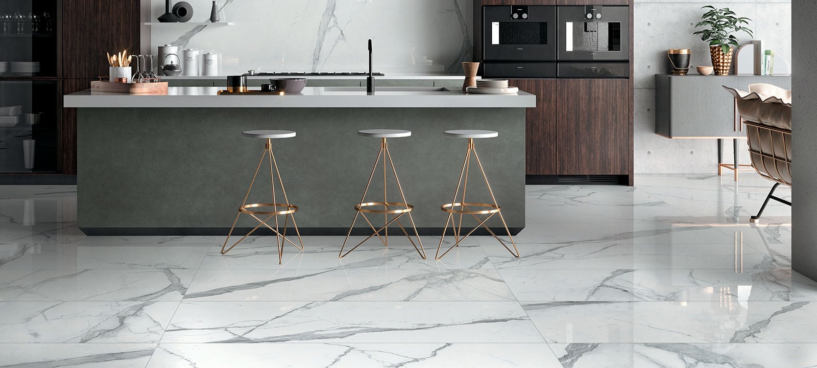 Statuario Cosmo Porcelain Floor Tiles Kitchen IvySpace