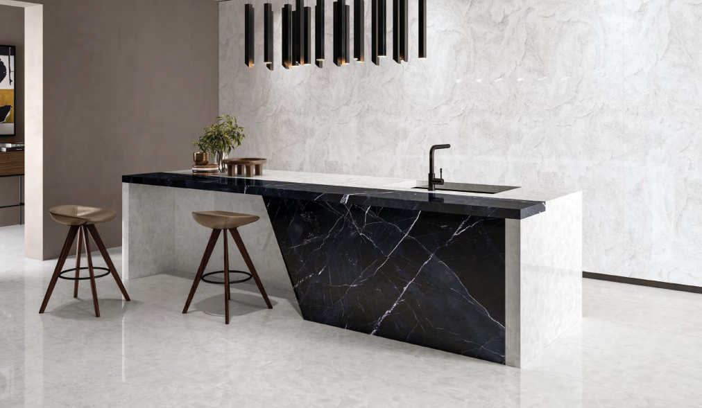 Abstract White Marble / Onyx Effect Kitchen Ivyspace