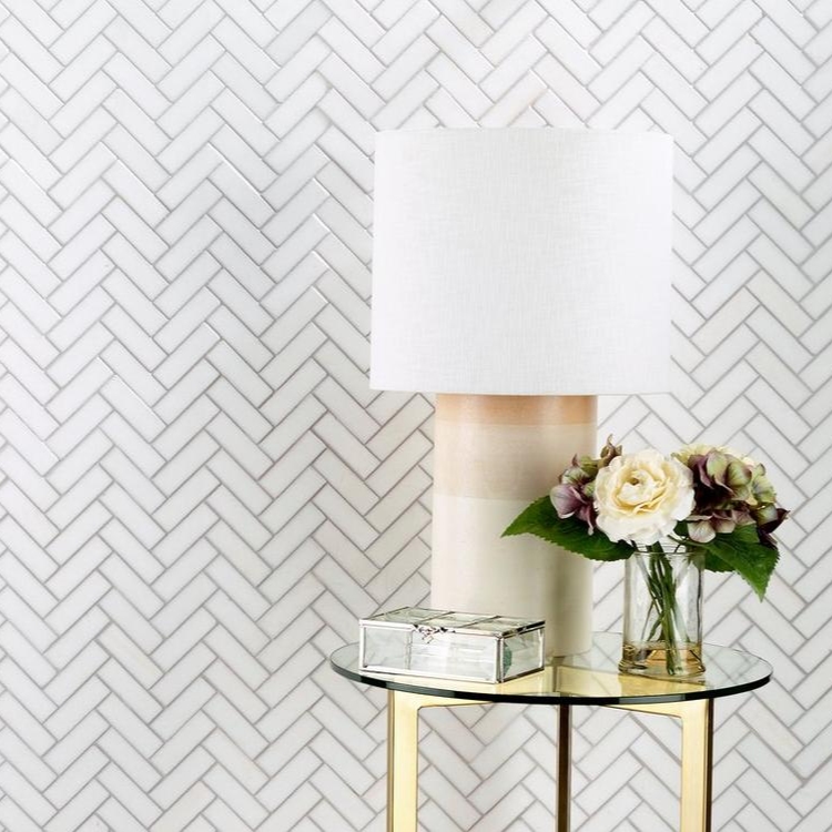 Herringbone Thassos Pure White Wall Ivyspace