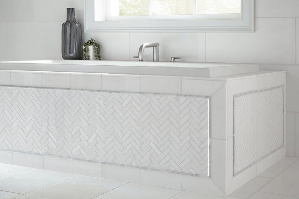 Herringbone Thassos Pure White Wall Ivyspace