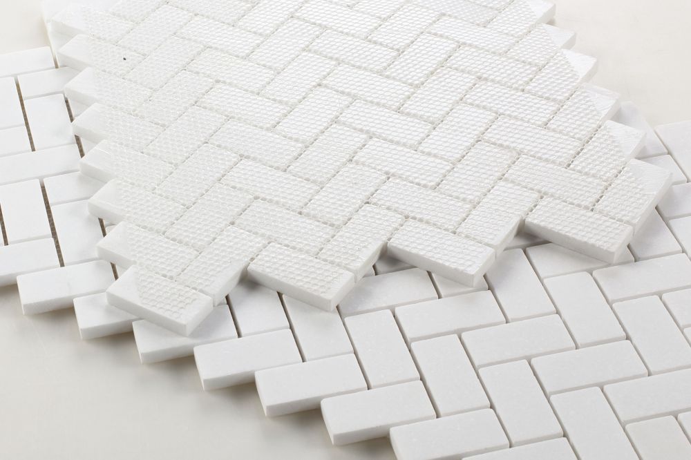 Herringbone Thassos Mini Snow White Wall Ivyspace
