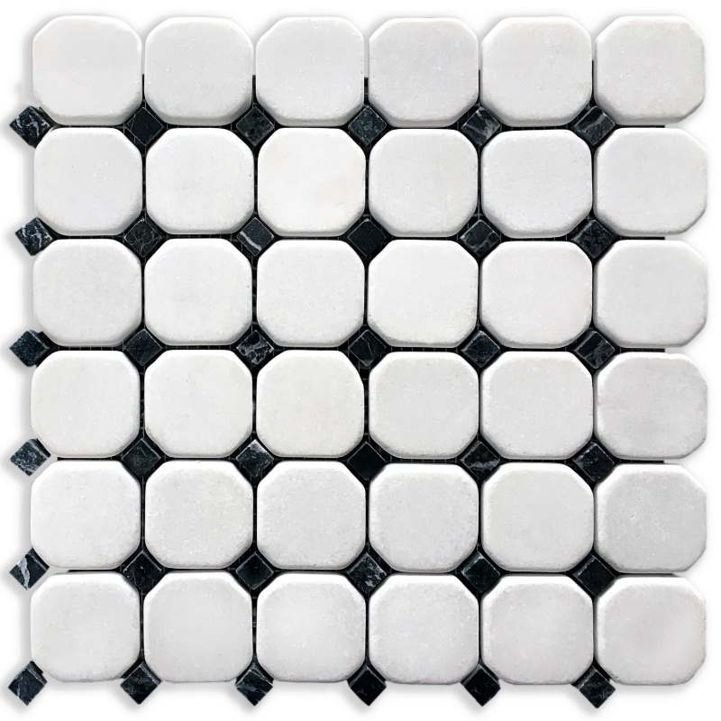 Mosaic Pure White Thassos Black Dots