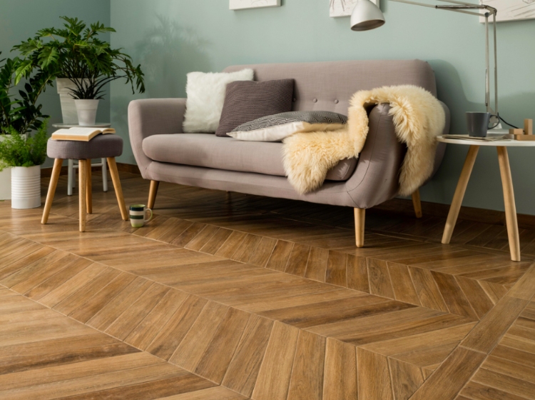 Vintage Natural Wood effect porcelain tiles living Ivyspace