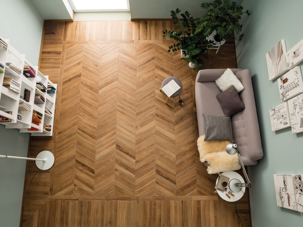 Vintage Natural Wood effect porcelain tiles living Ivyspace