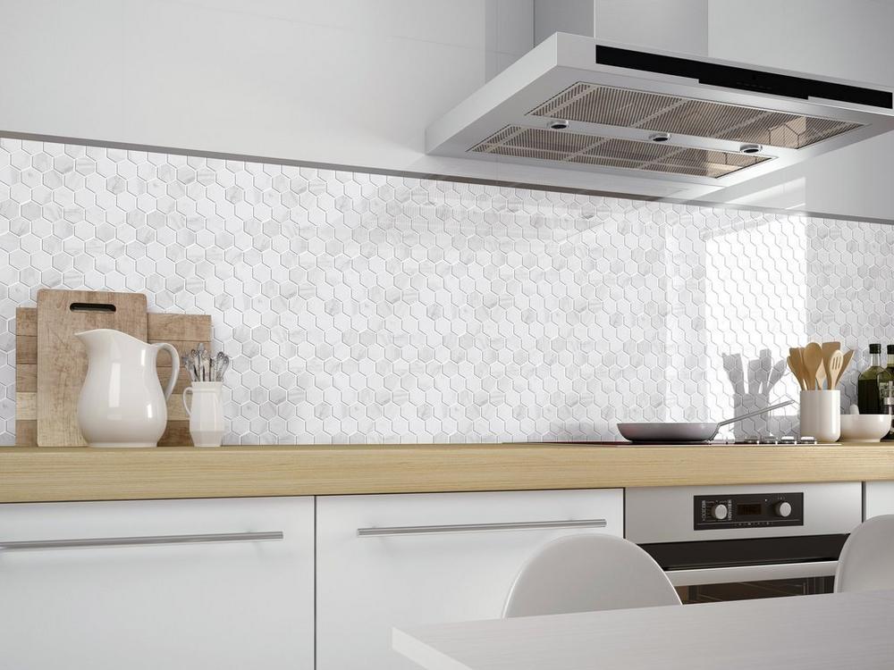 Hexagon Volakas White/Grey Wall Ivyspace