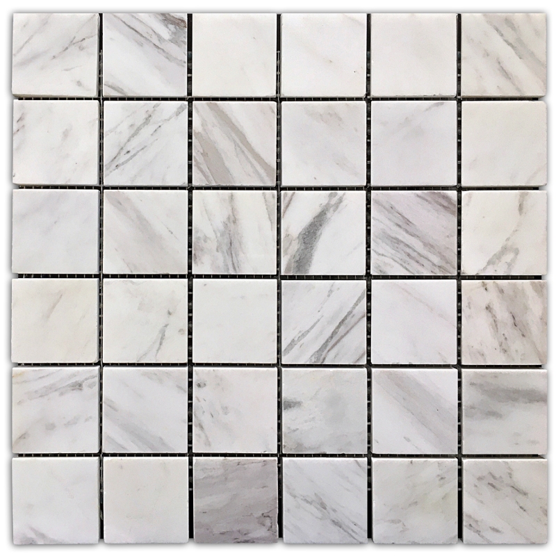 Square Volakas White/Grey Marble Mosaics Ivyspace